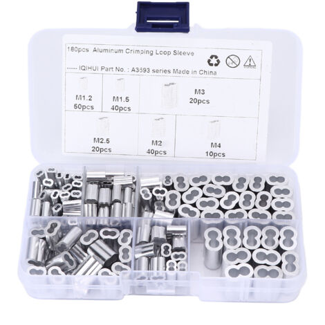 GARRYFIZH 180pcs Kit de manchons de boucle de sertissage 6-Taille en aluminium à double barillet Universel pour cble métallique Extrémité de ligne (1/5)