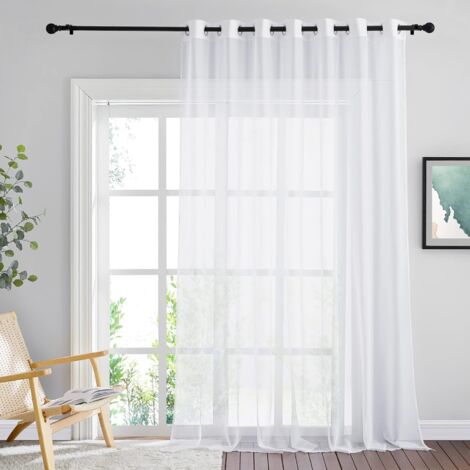 Jusch – Voilage blanc 200 x 250 cm – Rideaux en voile avec œillets – Filtrage de lumière pour intimité – Installation facile