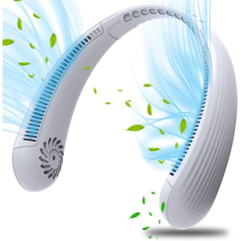 Ventilateur cou Portable,USB Ventilateur sans lame Silencieux, Collier Ventilateur Nuque Refroidisseur(Blanc pur)