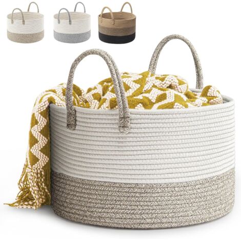 Corbeille à Linge en Coton Tissé D51 x H34 CM Panier de Rangement en Corde de Coton Pliage Grande, Capacité Corbeilles à Linge(Marron) (1/5)