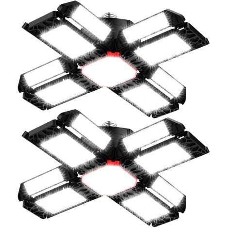 Jusch – Plafonnier déformable 200W avec 12 panneaux réglables – 20 000 lumens – Température de couleur 6500K – Culot E26/E27 pour garage et atelier