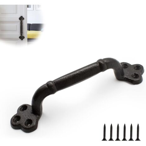 Poignée de porte coulissante en fonte – Finition mate vintage – Installation facile avec vis – Longueur 220 mm pour portes d'armoires et granges (1/5)