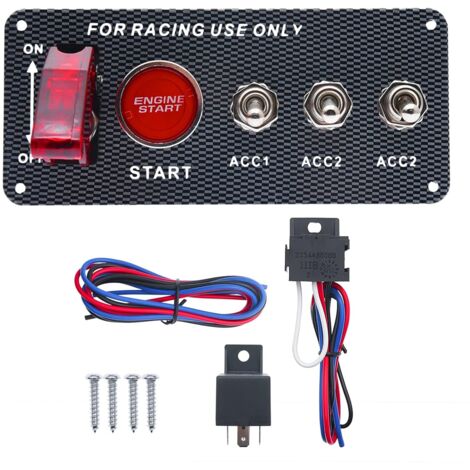 Interrupteur d'allumage voiture 12V 5-en-1 – Bouton poussoir démarrage – Interrupteur à bascule LED – Interrupteurs à levier en ABS et aluminium (1/5)