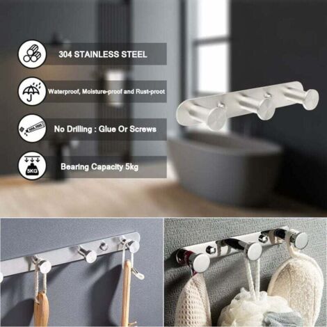 Mokife Crochet Mural Simple Acier Inoxydable, 8 Crochets Porte Manteau Métal Petits L Patères Portemanteaux pour Entrée Cuisine Chambre Salle de Bain Garage Jardin Bureau Toilette, Argent
