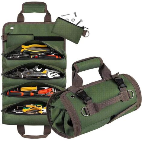 Sac à Outils Enroulable Trousse a Outils Moto avec 5 Poches à Fermeture Éclair, Organisateur de Rangement d'outils Portable avec Pochettes détachables pour électricien mécanicien (1/5)