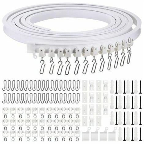 Rail de rideau incurvé au plafond pliable de 5 mètres Rail de rideau incurvé flexible pour rail de rideau souple pour rail de rideau avec crochets de rideau en métal, séparateur de pièce pour rideaux (1/5)
