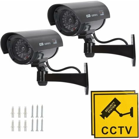 2Pcs Caméra Fausse Caméra de Surveillance Caméra Factice avec LED Infrarouge Clignotante Rouge, Caméra Fausse Caméra de sécurité CCTV (1/6)