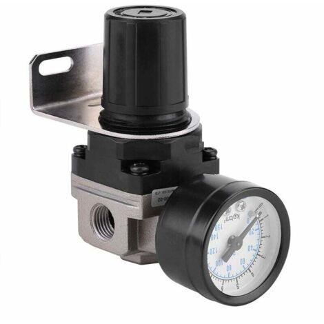 XVX Régulateur de pression d'air, AR2000 G1 / 4 Compresseur à Commande Pneumatique avec Manomètre, 1/4" Soupape Jauge Réglable de Pression d'Air en Alliage d'aluminium avec Support (1/5)