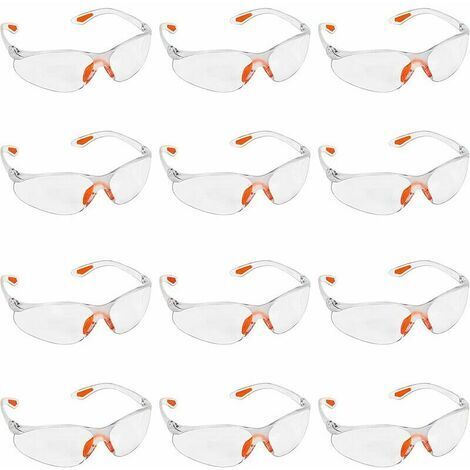 Lot de 12 Lunettes de Sécurité Transparentes - Lunettes de Protection avec Verres en Plastique, Pont-de-Nez et Embouts de Branches en Caoutchouc pour Plus de Confort - Lunette Transparente PPE (1/5)