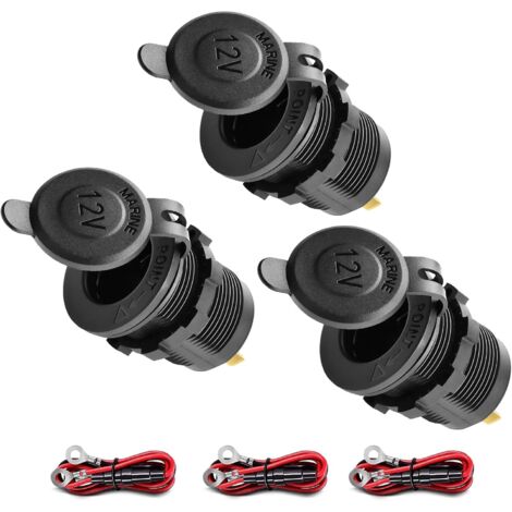 3 Prises Allume-Cigare,adaptateur allume cigare secteur Imperméable Prise 12v Camping Car étanche pour Bateau,avec câble de raccordement de 0,6 m Fusible Métallique,pour Voiture Marine Moto VTT