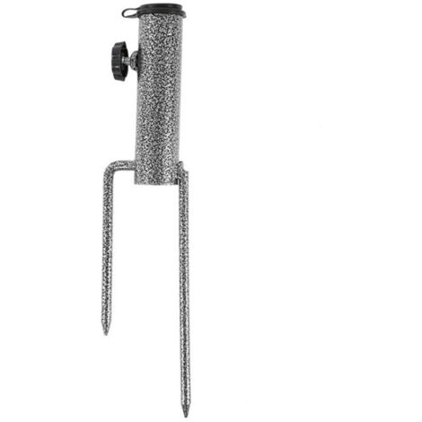 Ancrage en acier pour parasol de terrasse, support de tarière à gazon en métal robuste avec base à deux fourches pour utilisation dans le sol pour drapeau, canne à pêche, extérieur, parc, pelouse (1/4)