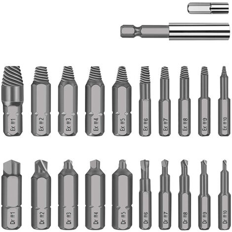 Kit d'extraction de vis endommagées, 22 pièces, kit de démontage pour boulon cassé, kit d'extraction HSS tout usage avec porte-embout d'extension magnétique et adaptateur de douille, argent (1/5)