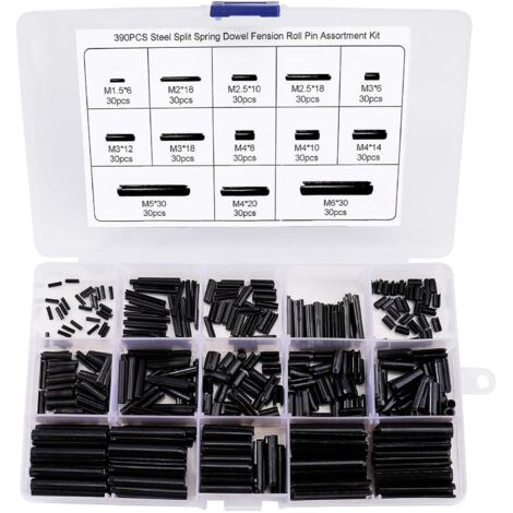 Goupille élastique Fendue Goupilles Fendues en Acier au Manganèse Assortiment Kit M1.5 M2 M2.5 M3 M4 M5 M6 avec la Boîte 390 Pièces (1/5)