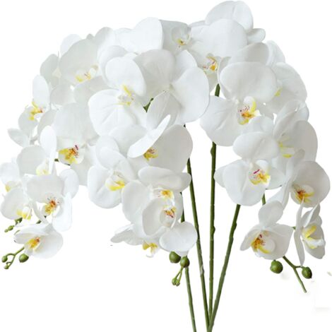 4 pcs Orchidée Phalaenopsis Artifici Fleurs Blanches 70cm avec Feuilles d'Orchidée Artificis (1/4)