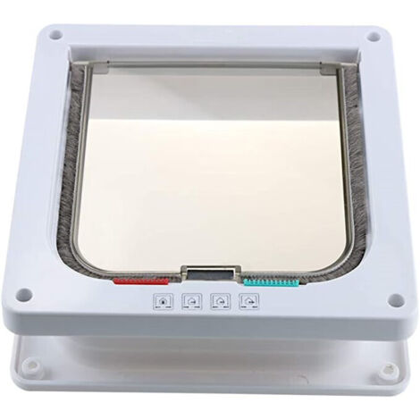 (L,Blanc)Chatière pour Chat, Chatière Verrouillable à 4 Voies pour Chat, Petit Chien, Facile à Installer et à Utiliser