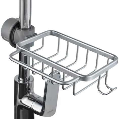 Support de douche argenté 26144,3 cm 1 pièce barre porte-serviettes en aluminium aucun perçage requis porte-savon panier de vidange de cuisine (1/5)