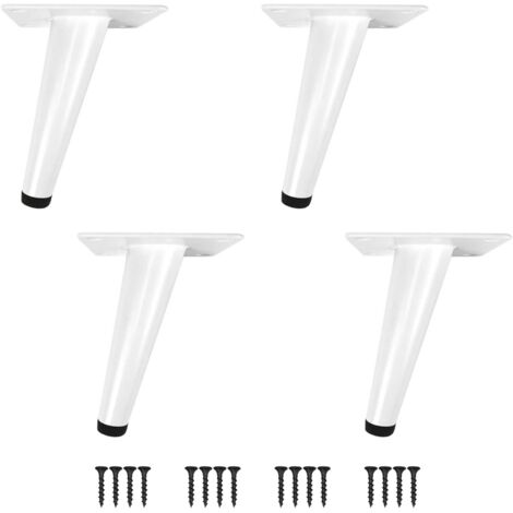 Pieds de Table Pieds de Meubles de Cône 4 PCS Pieds d'Armoire en Acier Inoxydable Obliques/Vertical avec Base Silencieuse (Hauteur-10CM(4“), Blanc-Incliné) (1/5)