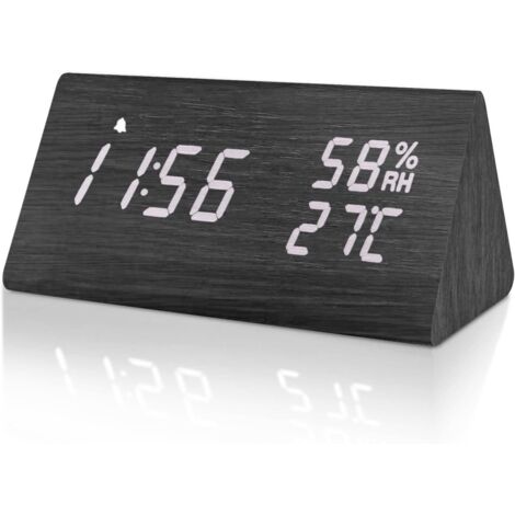 Réveil Numérique, Réveil Matin Bois Horloge Digitale avec Luminosité Réglable, Fonction Snooze, Température, Humidité, Horloge Numérique pour /Bureau【Alimenté par USB】