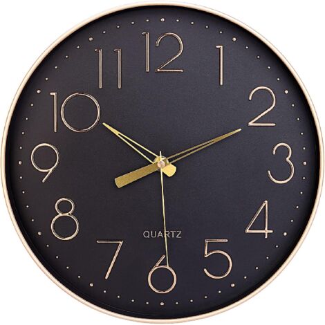 Horloge murale noire de 30,5 cm, silencieuse, sans tic-tac, chiffres arabes, horloge murale ronde décorative pour salon, chambre, cuisine (pile non incluse), chiffres dorés (1/4)