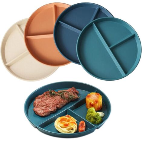 YMYNY 22CM Lot de 4 Assiette Plate Incassable avec 3 Compartiments Assiette à Dîner Divisée Allant au Micro-ondes et au Lave-vaisselle Assiette pour Enfants Familiale Séparée (Couleur Foncée) (1/4)