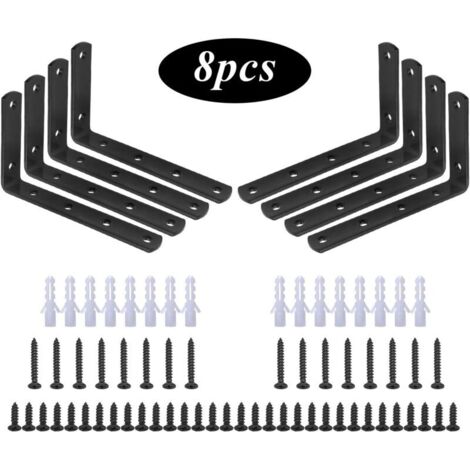 YMYNY Mounting Bracket, 8 Pack, L-Shaped Right Angle Bracket, Stainless Steel, Black,125 mm x 75 mm x 20 mm shelf bracket / corner bracket with 48 screws and 16 dowels (1/4)