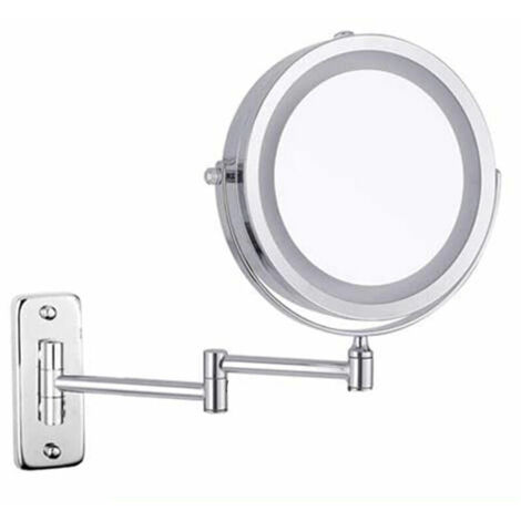 Miroir de courtoisie mural lumineux LED double face loupe 10x 360° rotatif rétractable chrome 7 pouces (1/5)