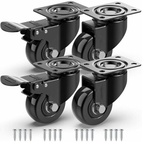 YMYNY 4 Roulettes Pivotantes Pour Meubles dont 2 avec Frein + Vis- Roulette Sans Traces au Sol pour Charge Lourde - Roue en Caoutchouc pour Chariot - Noires (1/4)