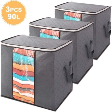 YMYNY Grand sac de rangement 90 L pour vêtements avec fermeture éclair, tissu épais et respirant, pliable, pour rangement sous le lit (1/4)
