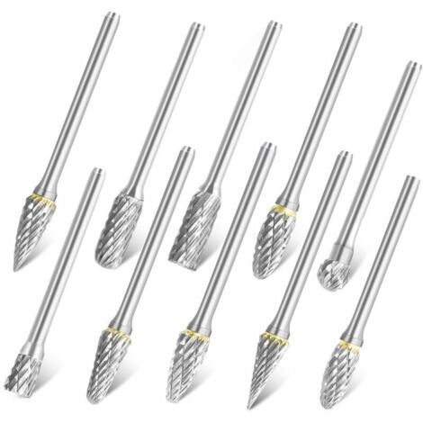 YMYNY Lot de 10 fraises en carbure compatible avec Dremel - Tige 3,3 mm Outil rotatif pour meuleuse travail du bois, polissage métal, gravure, perçage (1/4)