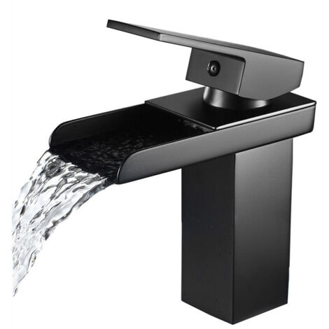 YMYNY Robinet de lavabo cascade, robinet de salle de bain en chrome noir, robinet de lavabo en laiton à trou unique, robinets de salle de bain de plage, design élégant (1/5)