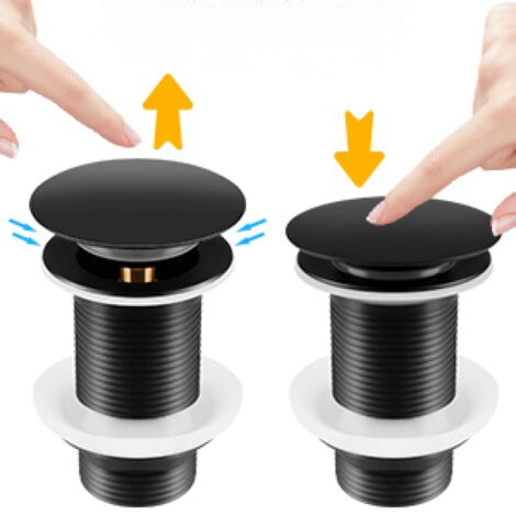 YMYNY Bonde de Lavabo Noir Sans Trop Plein, Bonde de Lavabo Pop Up Noir Universelle, Bonde de Vidage Sans Trop Plein, Bonde de Vidange Sans Trop Plein, Bonde Pop Up Automatique pour Vasque a Poser (1/5)