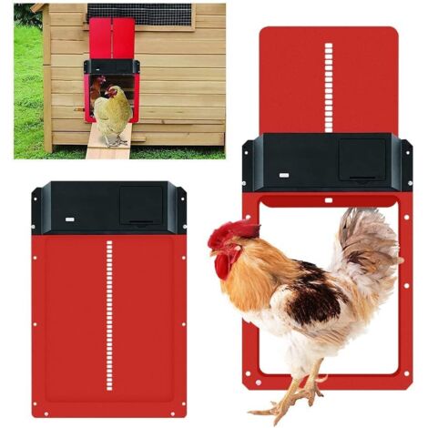 YMYNY Kit de porte de poulailler automatique, porte de poulailler automatique à piles avec minuterie et capteur de lumière (rouge) (1/5)
