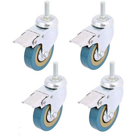 Lot de 4 roulettes pivotantes Ulisem4 de 7,6 cm avec frein et blocage, tige filetée, roulettes pivotantes en polyuréthane non marquantes avec frein pour chariots, meubles et établis (tige filetée : 12 (1/4)