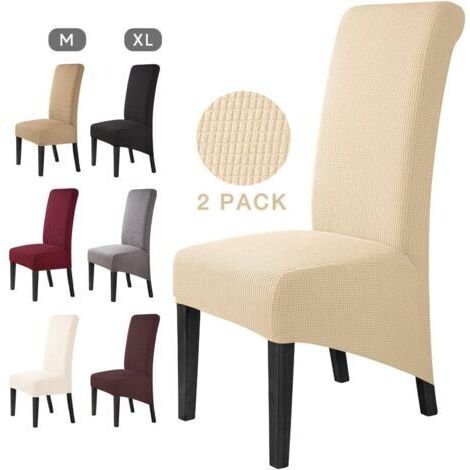 Housse de Chaise 2 Pièces Salle à Manger Jacquard Extensible Amovible Lavable Couverture de Chaise Univers Protection de Chaise pour Mariage,Cuisine, Banquet-Grande (Beige, 4Pièces)