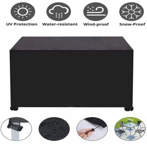 Housse de protection imperméable pour meubles de jardin, 120 x 120 x 74 cm, tissu Oxford 420D, pour table et chaises - Noir (1/4)