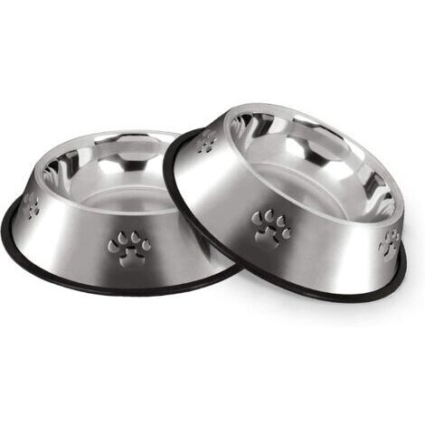 Gamelles pour chien, gamelles pour chat en acier inoxydable, antidérapantes avec base en caoutchouc, gamelles pour petits animaux, 2 gamelles, 18 cm (1/5)