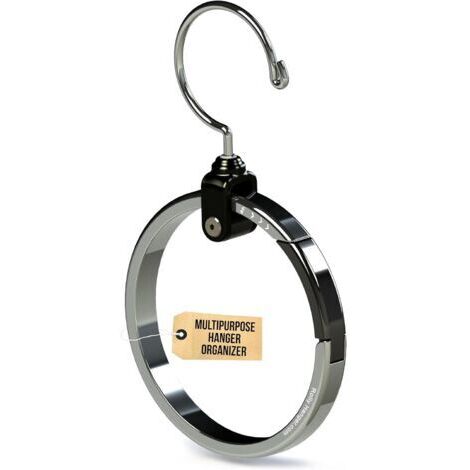 1 cintre multi-usages en acier inoxydable d'un diamètre de 10,5 cm - peu encombrant - adapté pour suspendre ceintures, sacs à main, etc. (1/5)
