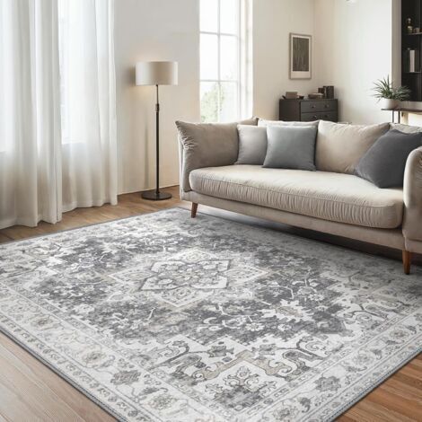 1 tapis de salon gris vintage, 40 x 60 cm, envers antidérapant, lavable, poils ras, convient pour cuisines, salles à manger, bureaux et chambres (1/5)
