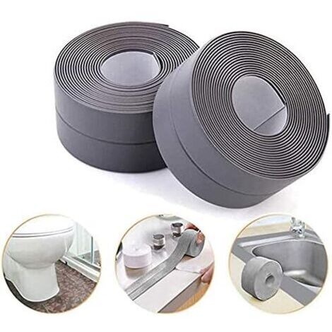Ruban d'étanchéité auto-adhésif anti-moisissure/étanche, ruban d'étanchéité PE pour salle de bain/cuisine/toilette/coin de mur-gris (lot de 2) (1/5)
