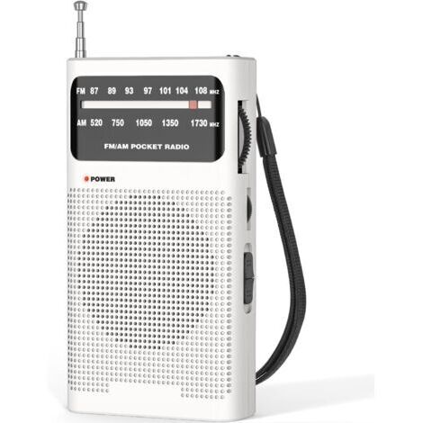 Petite radio, radio FM/AM portable, radio à batterie de poche, excellente réception et qualité sonore, blanc