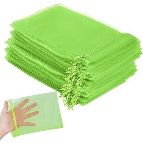 100 sacs en filet pour arbres fruitiers vert fluorescent (1015CM), filets à fruits pour protéger les fruits, sacs à fruits en organza réutilisables (1/5)