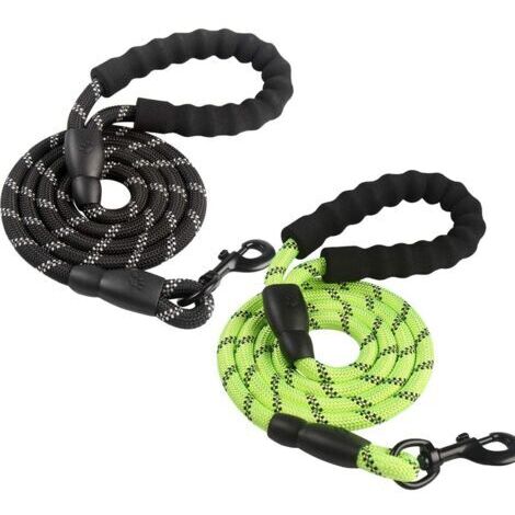 Lot de 1,5 m de laisses robustes en nylon pour animaux de compagnie avec poignées rembourrées confortables et surface réfléchissante pour chiens de petite, moyenne et grande taille (12 mm de diamètre, (1/5)