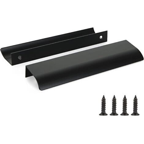 Lot de 2 poignées de placard de cuisine noires en alliage d'aluminium, distance entre les trous : 320 mm, avec vis (1/5)