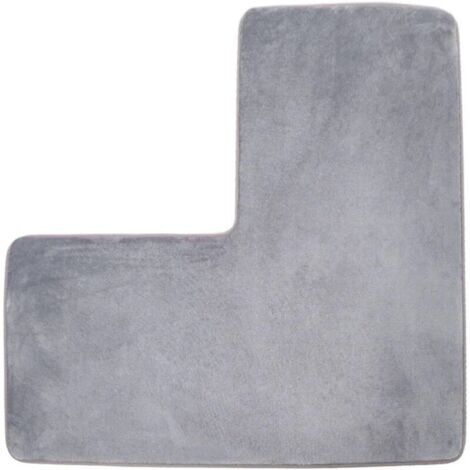 Tapis de bain en L - Tapis de douche d\\'angle en polaire corail doux, antidérapant et absorbant, lavable pour douche carrée, toilettes, maison et spa (gris)