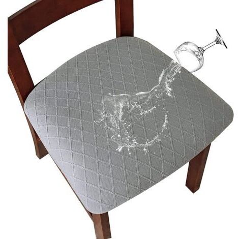 Lot de 4 housses de siège extensibles imperméables gris clair en treillis diamant, 45 x 50 x 9 cm, avec boucles, adaptées aux chaises de restaurant (1/5)