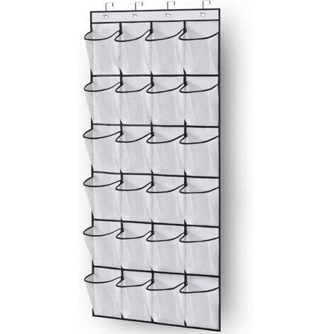 Organisateur de meuble à chaussures de porte support de porte-chaussures suspendu 24 grandes poches en filet pour porte de placard soignée avec porte-vêtements (blanc) (1/5)