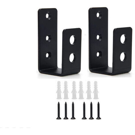 Support en U ouvert, noir, 2 pièces, 3,54 pouces de long, support de barrière de sécurité de porte, support métallique robuste. (1/5)