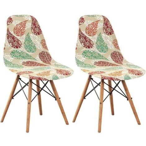 Housses de chaise élastiques à motifs de feuilles colorées, 2 housses de chaise pour restaurant et salle de conférence. (1/5)