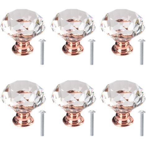 6 pièces (332,8 cm) poignées de porte en cristal de base en or rose, poignées de meubles en diamant, poignées d'armoire, poignées décoratives (1/5)