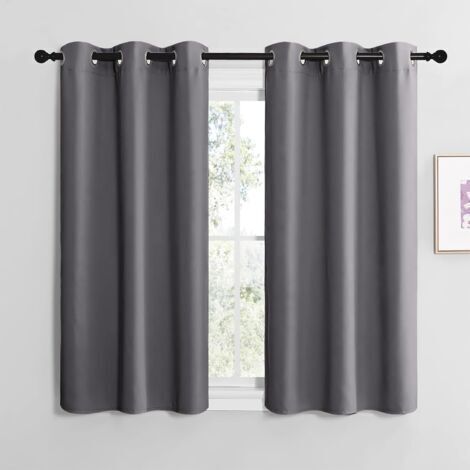 Rideaux courts occultants thermiques à œillets pour chambre à coucher, cuisine, maison, longueur 107 cm x hauteur 120 cm, gris foncé, 2 pièces